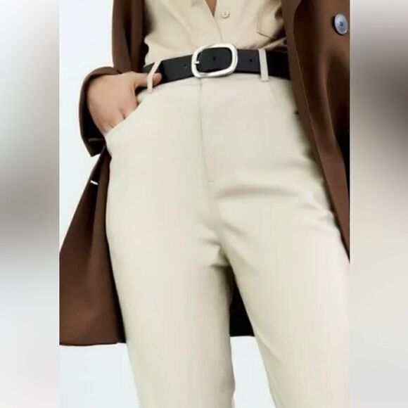 NWT Zara FAUX LEATHER BELTED TROUSERS SZ 2 - Picture 4 of 7